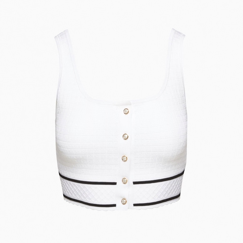 Babaton White Sculpt Knit Button Tank